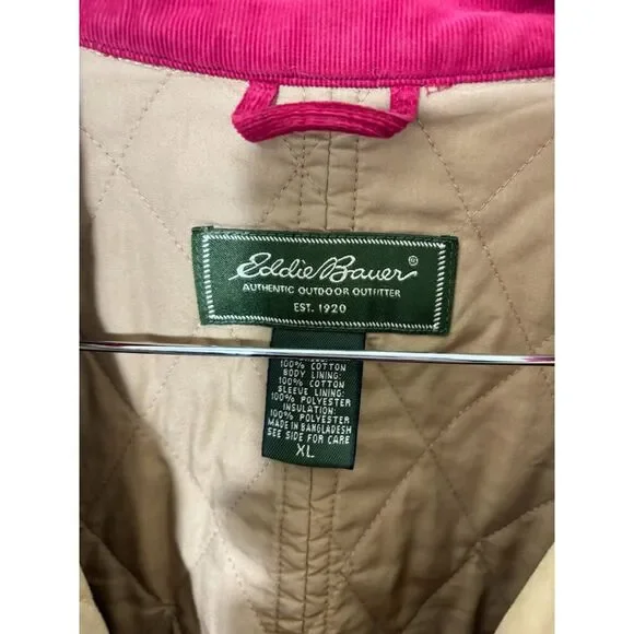 Eddie Bauer Vintage Jacket sz XL Quilted Magenta corduroy chore coat barn coat - Picture 2 of 4